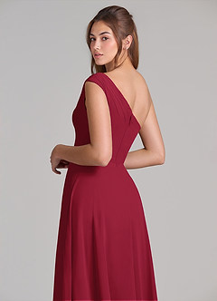 Azazie Melanie Bridesmaid Dresses Burgundy A-Line Off the Shoulder Chiffon Dress image2