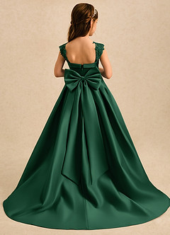 Azazie Genie Robe Demoiselle D'honneur Fillette Robe Princesse en Mat Satiné Épaules dénudées Vert Foncé image2
