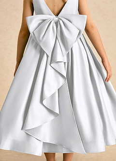 Azazie Cailee Flower Girl Dresses White Ball-Gown Pleated Matte Satin Dress image7