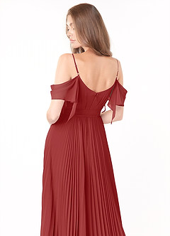 Azazie Lyney Robes de demoiselle d'honneur Robe Trapèze en Mousseline de soie Épaule décolletée Rouille image5