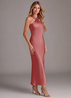 Azazie Doretta 신부 들러리 드레스 인어 주름진 스트레치 새틴 발목 길이 드레스 image3