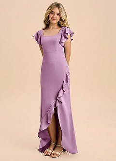 Azazie Demi Junior Wisteria Mermaid Bow Stretch Satin Dress image1