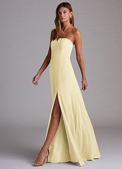 Azazie Wren Vestidos de damas de honor Vestido de Sorbete De Limón de Gasa de Corte en A Convertible con Corte Lateral image6