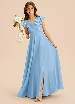 Azazie Anysa Junior Powder Blue A-Line Ruched Chiffon Dress image3