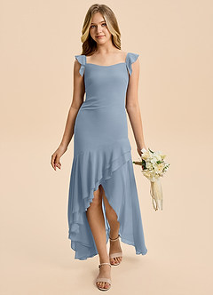 Azazie Junie Junior Dusty Blue A-Line Ruched Chiffon Dress image5