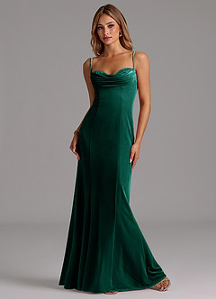Azazie Karryn Bridesmaid Dresses Emerald Mermaid Corset Velvet Dress image4