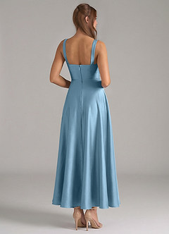 Azazie Shaude Bridesmaid Dresses Steel Blue A-Line Pleated Stretch Satin Dress image6