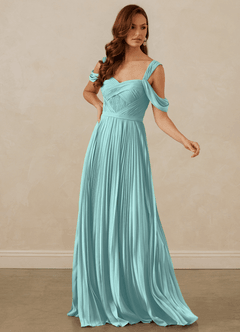 Christian Siriano Bridal for Azazie 1013 Bridesmaid Dresses Aqua A-Line Off the Shoulder Chiffon Dress image7