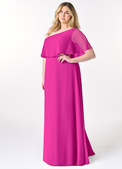 Azazie Lizzy Final Sale Fuchsia A-Line One Shoulder Chiffon Dress image10