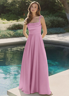 Azazie Shaude Robes de demoiselle d'honneur Robe Trapèze en Satin extensible Plissée Rose Bonbon image9