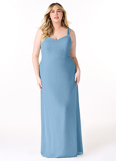 Azazie Denice Abiti da Damigella Abito Tubino in Chiffon a Pieghe Blu Acciaio image9