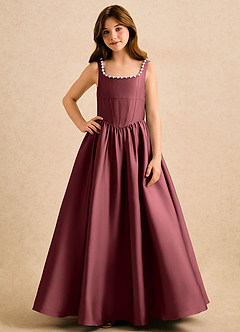 Azazie Enid Girls Formal Blumenmädchenkleider A-Linie Mit Perlen Stretch-Satin Kleid Merlot image4