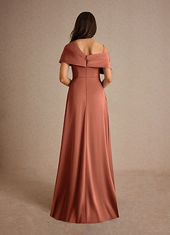 Azazie Milton Mother of the Bride Dresses Clay A-Line Pleated Stretch Satin Dress image4