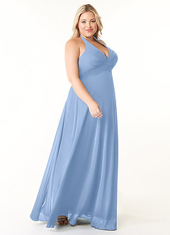Azazie Tessie Bridesmaid Dresses Steel Blue A-Line V-Neck Pleated Chiffon Dress image8