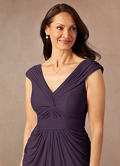 Azazie Lisolette Mother of the Bride Dresses Plum Sheath Pleated Mesh Dress image7