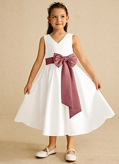 Azazie Darling Flower Girl Dresses Ivory Amethyst A-Line Bow Cotton Dress image2