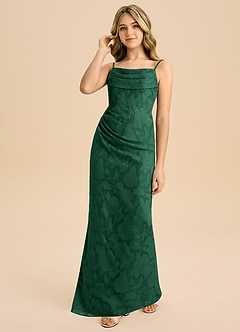 Azazie Mai Junior Dark Green Sheath Pleated Floral Burnout Dress image6