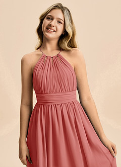 Azazie Noelle Junior Robe Trapèze en Mousseline de soie Plissée Antique Rose image4