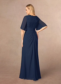 Azazie Carson vestidos de madre de la novia Vestido de Azul Marino Oscuro de Gasa de Corte En A con Encaje de cuello en V image3