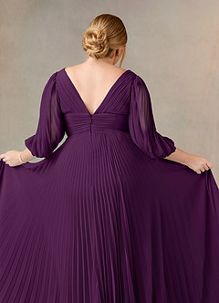 Azazie Zahara Mère de la mariée Robes Robe Trapèze en Mousseline de soie Col V plissé Grain De Raisin image12