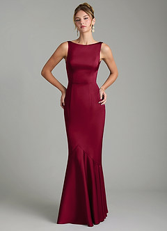 Azazie Tamera Bridesmaid Dresses Burgundy Mermaid Pleated Stretch Satin Dress image3