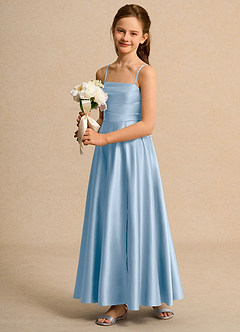 Azazie Pebbles Girls Formal Flower Girl Dresses Powder Blue A-Line Pleated Matte Satin Dress image5