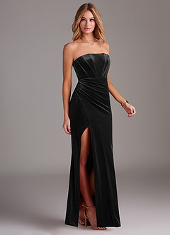 Azazie Larisa Probar vestidos en casa Vestido de Negro de terciopelo de Corte Recto Convertible con Sin tirantes image5