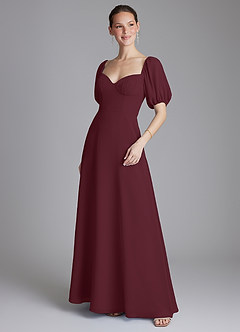 Azazie Fatima Bridesmaid Dresses Cabernet A-Line with Pockets Chiffon Dress image4