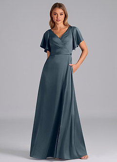 Azazie Ambrosia Robes de demoiselle d'honneur Robe Trapèze en Satin extensible Plissée Violet Crépusculaire image5