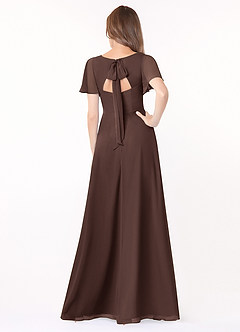 Azazie Kimber Brautjungfernkleider A-Linie Volantärmel Chiffon Kleid Ganache image3