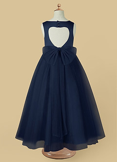 Azazie Muni Flower Girl Dresses Dark Navy A-Line Bow Tulle Dress image3