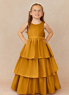 Azazie Margie Vestidos de florista Vestir Caramelo de Cetim elástico de Linha A com Arco image2