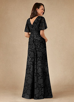 Azazie Emmeline Mother of the Bride Dresses Black A-Line Pleated Floral Burnout Dress image2