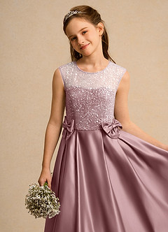 Azazie Candy Girl Jurken voor bloemenmeisjes Baljurk Jurk van Mat Satijn Boog Stoffige Roos image8