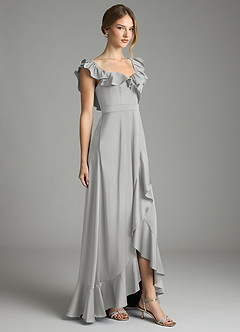 Azazie Lyra Vestidos de damas de honor Vestido de Plata de Satén Elástico de Corte en A Convertible con Vestidos sin tirantes image5