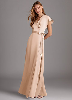 Azazie Nico Bridesmaid Dresses Blushing Pink A-Line V-Neck Stretch Satin Dress image4
