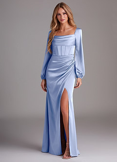 Azazie Charissa Bridesmaid Dresses Ice Sheath Long Sleeve Stretch Satin Dress image4