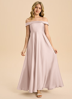 Azazie Sissy Junior Klä av A-Line i Stretch Satin Av axeln image4