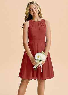 Azazie Bibiane Junior Terracotta A-Line Pleated Chiffon Dress image1