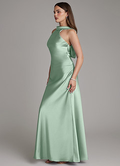 Azazie Dimitra Jurken voor bruidsmeisjes Jurk van Stretch Satijn met A-Lijn Geplooid Agave image5