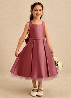 Azazie Josie Flower Girl Dresses Antique Rose A-Line Pleated Matte Satin Dress image3
