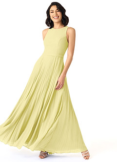 Azazie Lindie Bridesmaid Dresses Lemon Sorbet A-Line Scoop Pleated Chiffon Dress image3