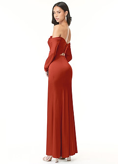 Azazie Hallie Bridesmaid Dresses Rust Sheath Off-The-Shoulder Long Sleeve Stretch Satin Convertible Dress image6