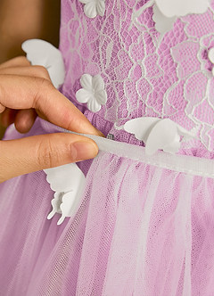 Azazie Darlina Robe Demoiselle D'honneur Fillette Robe Princesse en Tulle Dentelle Ivoire Rose Bonbon image12