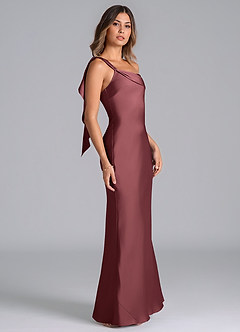 Azazie Driea Bridesmaid Dresses Merlot Mermaid One Shoulder Stretch Satin Dress image4