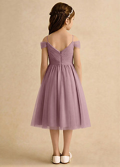 Azazie Lila Girls Formal Flower Girl Dresses Dusty Rose A-Line Off the Shoulder Tulle Dress image2