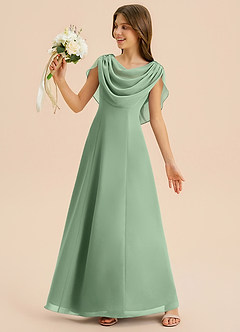 Azazie Lambie Junior Abito A-Line in Chiffon Plissettato Matcha image2