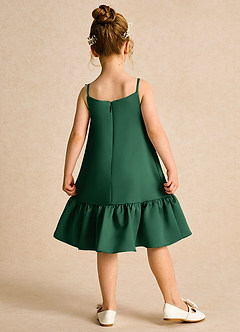Azazie Kiwi Blumenmädchenkleider A-Linie Spaghetti Riemen Matte Satin Kleid Dunkelgrün image2