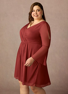 Azazie Teraso Mother of the Bride Dresses Rust A-Line Pleated Mesh Dress image14