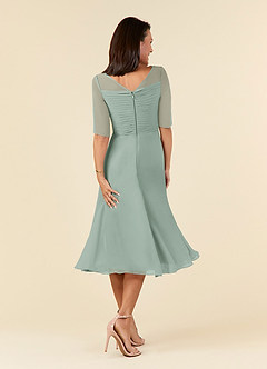 Azazie Naomi At-home Try On Dresses Agave A-Line Boatneck Pleated Chiffon Dress image2